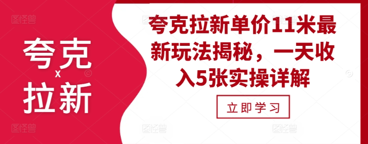 夸克拉新单价11米最新玩法揭秘，一天收入5张实操详解-第一资源库