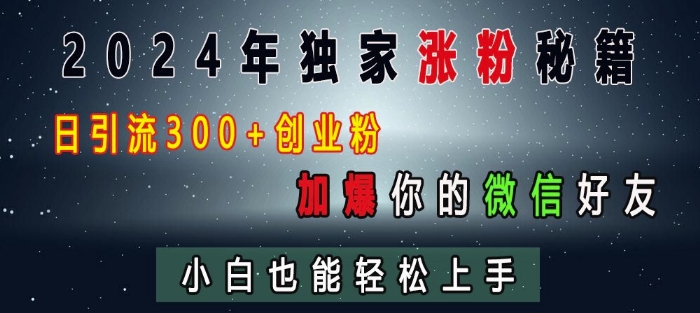 2024年独家涨粉秘籍，日引流300+创业粉，加爆你的微信好友，小白也能轻松上手-第一资源库