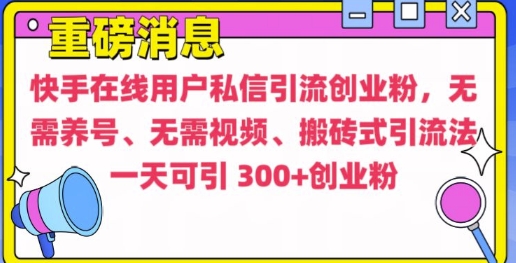 快手最新引流创业粉方法，无需养号、无需视频、搬砖式引流法【揭秘】-第一资源库