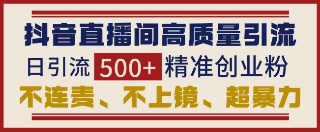 抖音直播间引流创业粉，无需连麦、不用上镜、超暴力，日引流500+高质量精准创业粉-第一资源库