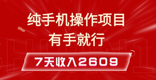 纯手机操作的小项目，有手就能做，7天收入2609+实操教程【揭秘】-第一资源库