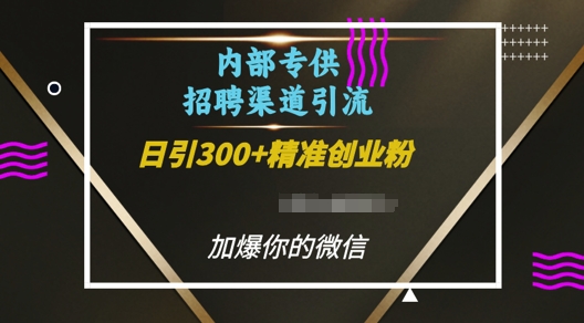 内部招聘渠道日引流300+创业粉，加爆你的微信【揭秘】-第一资源库