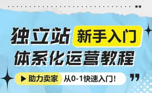 独立站新手入门体系化运营教程，助力独立站卖家从0-1快速入门!-第一资源库