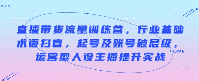 直播带货流量训练营，行业基础术语扫盲，起号及账号破层级，运营型人设主播提升实战-第一资源库