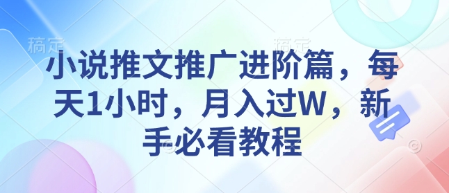 小说推文推广进阶篇，每天1小时，月入过W，新手必看教程-第一资源库