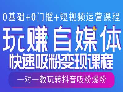 0基础+0门槛+短视频运营课程，玩赚自媒体快速吸粉变现课程，一对一教玩转抖音吸粉爆粉-第一资源库