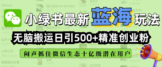 小绿书无脑搬运引流，全自动日引500精准创业粉，微信生态内又一个闷声发财的机会-第一资源库