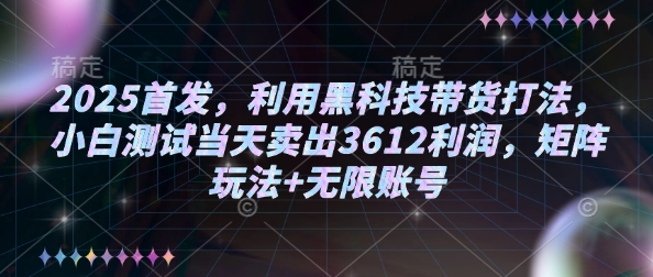 2025首发，利用黑科技带货打法，小白测试当天卖出3612利润，矩阵玩法+无限账号【揭秘】-第一资源库