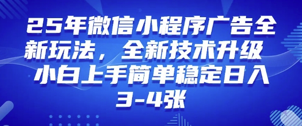 2025年微信小程序最新玩法纯小白易上手，稳定日入多张，技术全新升级【揭秘】-第一资源库