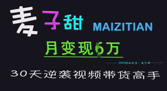 麦子甜30天逆袭视频带货高手，单月变现6W加特训营-第一资源库