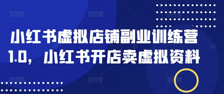 小红书虚拟店铺副业训练营1.0，小红书开店卖虚拟资料-第一资源库