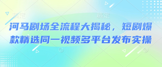 河马剧场全流程大揭秘，短剧爆款精选同一视频多平台发布实操-第一资源库