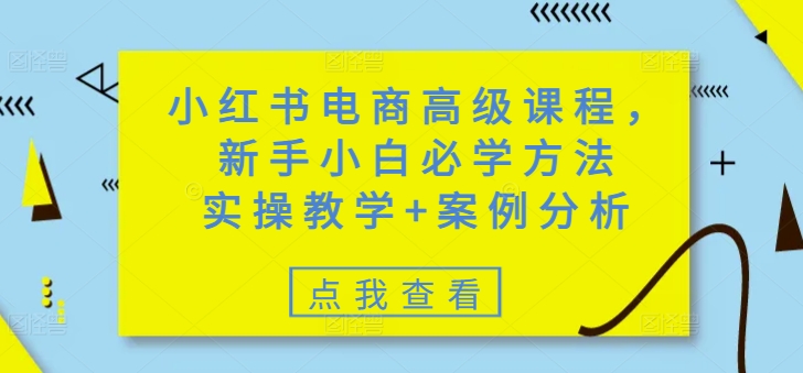 小红书电商高级课程，新手小白必学方法，实操教学+案例分析-第一资源库