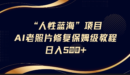 人性蓝海AI老照片修复项目保姆级教程，长期复购，轻松日入5张-第一资源库